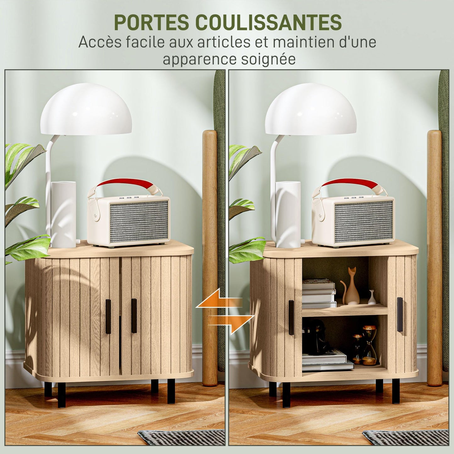 Stolik nocny skandynawski z 2 drzwiami przesuwnymi, stalowymi nogami, drewniany nowoczesny stolik nocny, 48x40x48 cm