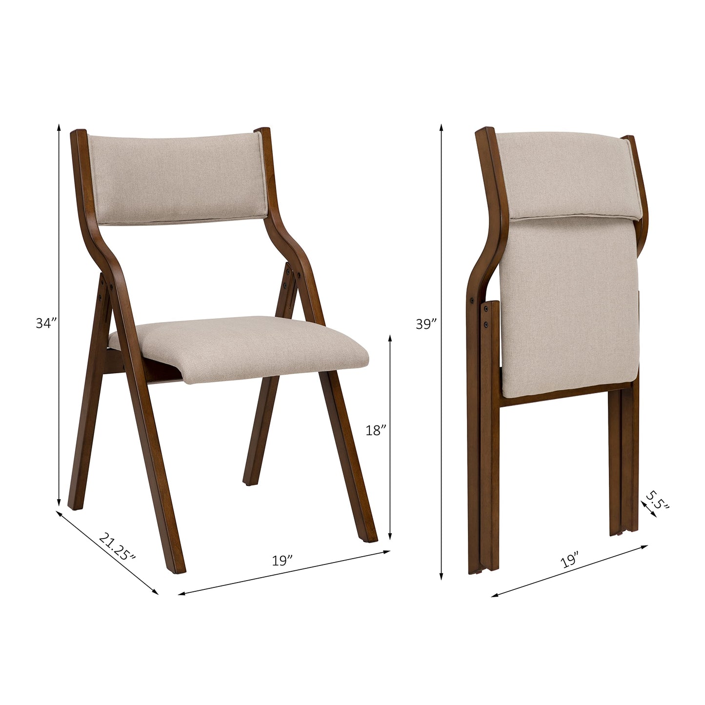 Krzesła do Jadalni Składane, Tapicerowane Taupe, Wys. Siedziska 45 cm - Wielofunkcyjne Krzesła Modern Design