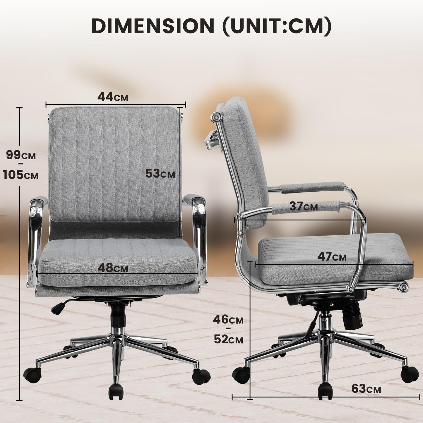 Ergonomiczne krzesło biurowe, z oddychającego materiału, krzesło obrotowe z podłokietnikami, regulacja wysokości, krzesło biurowe z funkcją przechylania