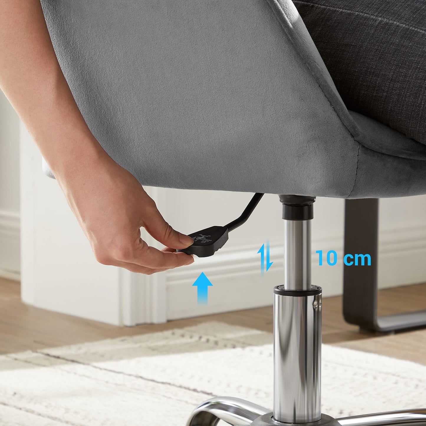 Krzesło biurowe, obrotowe z aksamitnym pokryciem, wyściełane pianką, z regulacją wysokości, do gabinetu, baru, jasnoszare