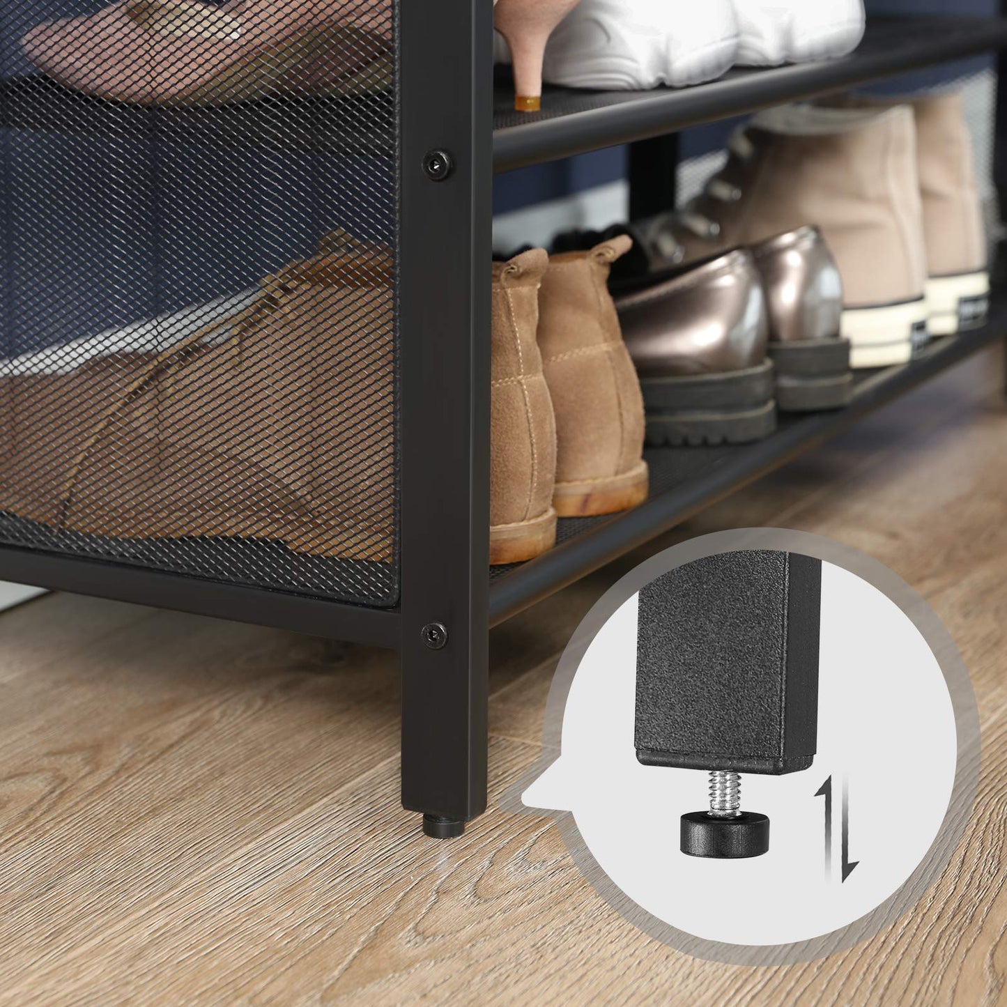 Metalowe ławka na buty – wyściełana ławka z półką kratową, 80 x 30 x 48 cm, vintage brązowo-czarna