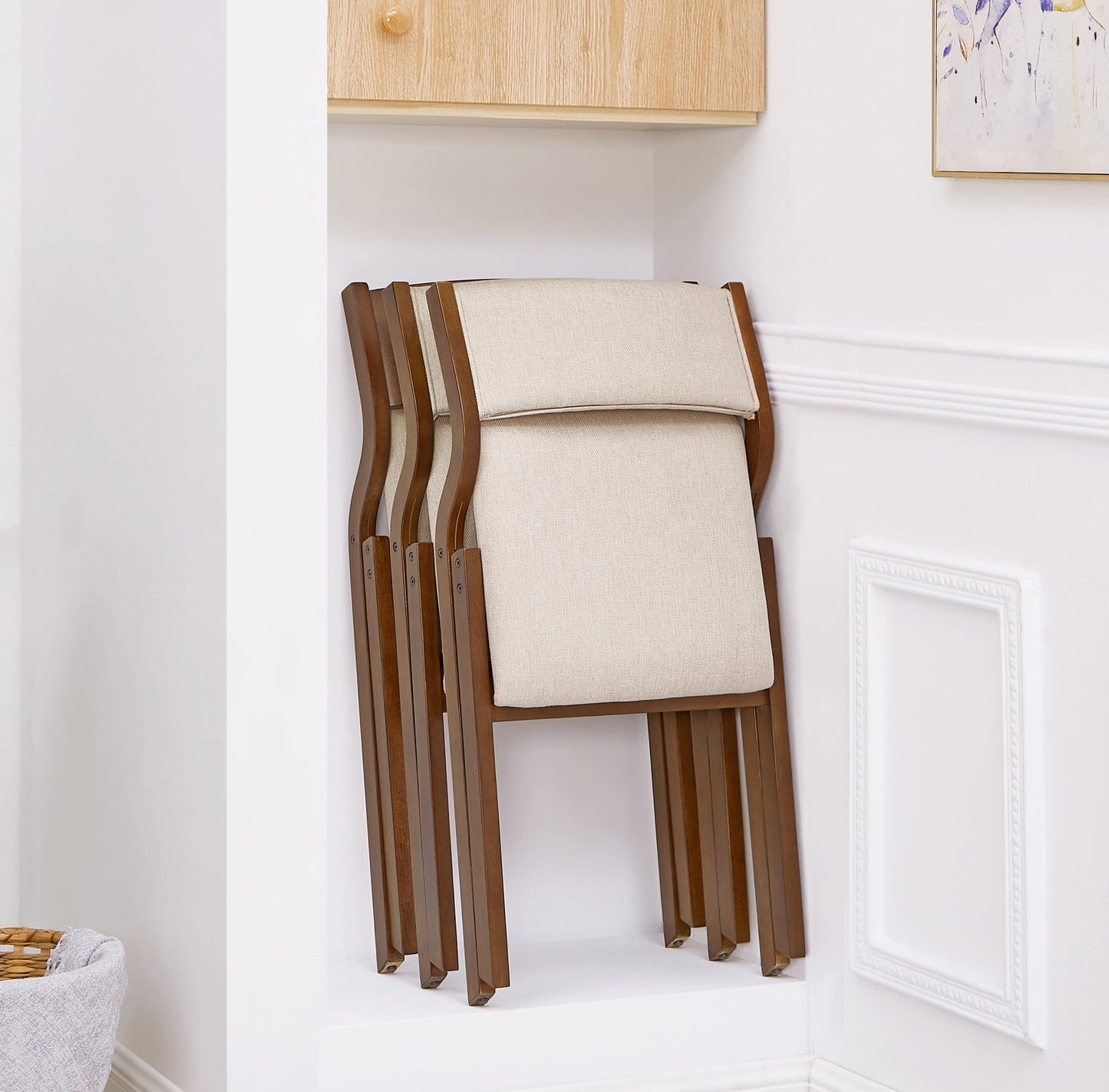 Krzesła do Jadalni Składane, Tapicerowane Taupe, Wys. Siedziska 45 cm - Wielofunkcyjne Krzesła Modern Design