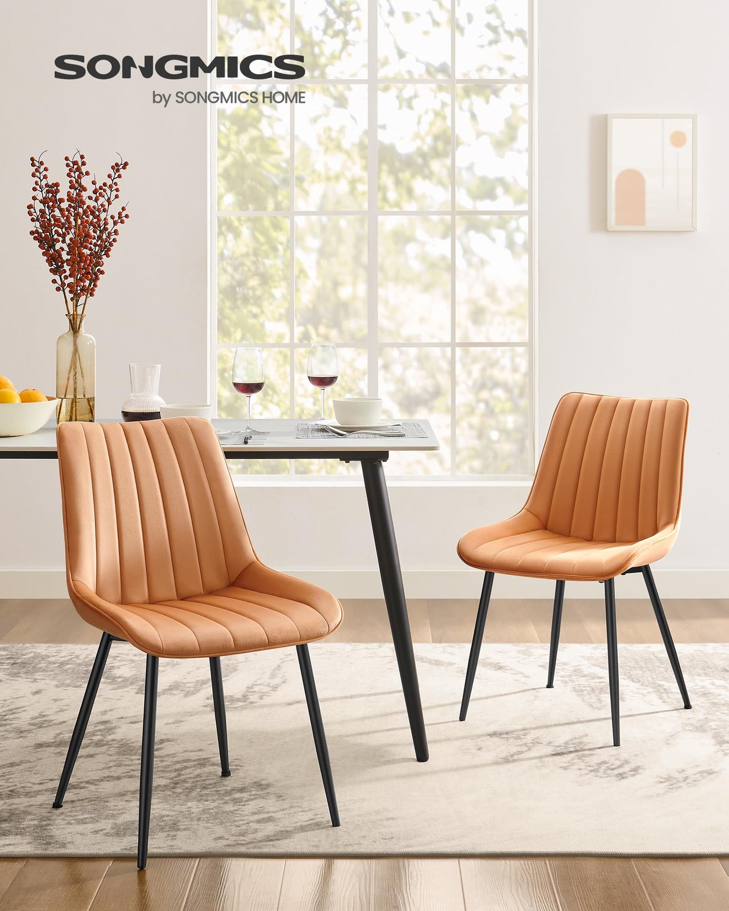 Zestaw 2 nowoczesnych krzeseł tapicerowanych do jadalni, aksamitne, stalowe nogi, ergonomiczne - Krzesła karmelowy brąz