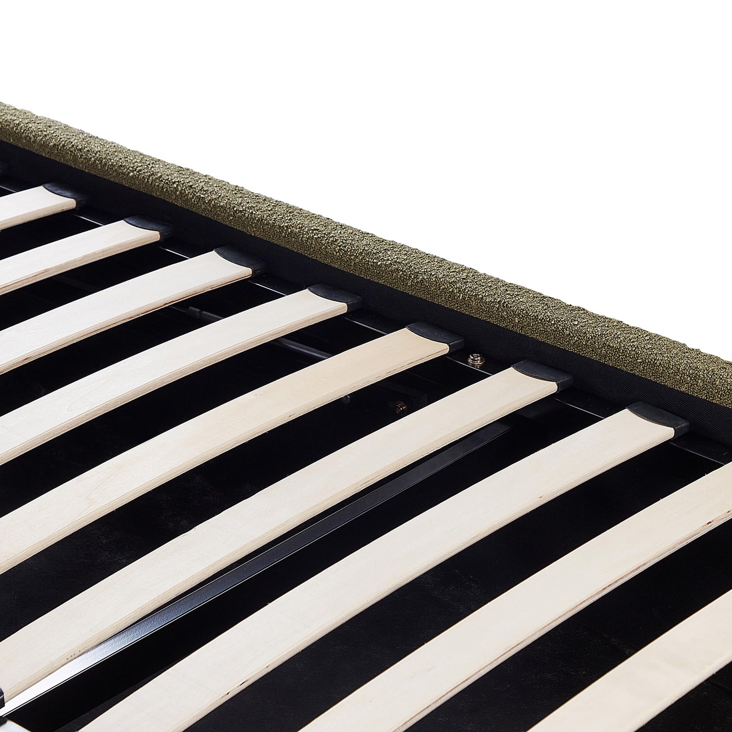 Łóżko tapicerowane 140x200 z pojemnikiem - zielone łóżko w tkaninie boucle ze schowkiem, łóżko boucle 140cm