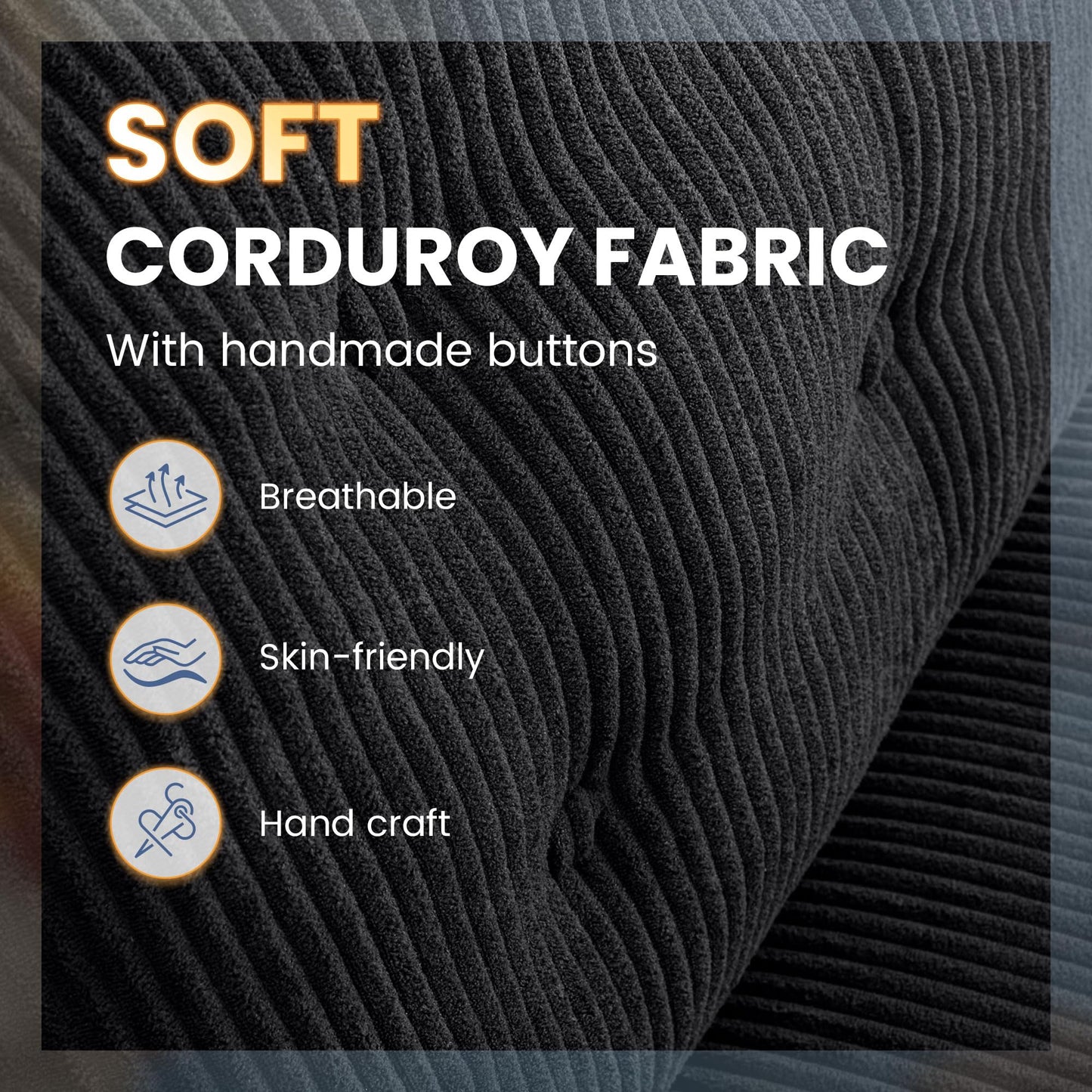 Czarne krzesło biurowe bez podłokietników, szerokie i grube krzesło obrotowe z kółkami, regulacja wysokości, ze sztruksu - Fotel biurowy ze sztruksu