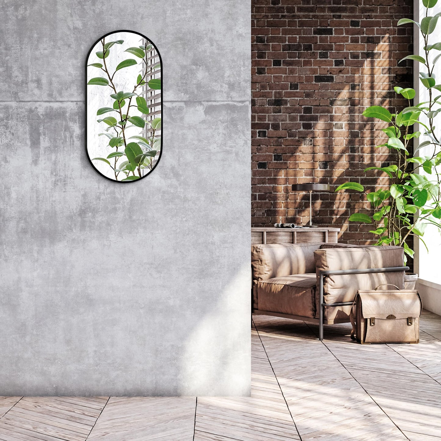 Americanflat Czarne owalne lustro z aluminiową ramą, czarne lustro łazienkowe, czarne lustro do salonu i sypialni, z nowoczesną zaokrągloną ramą i osprzętem wiszącym, 30 x 60 cm