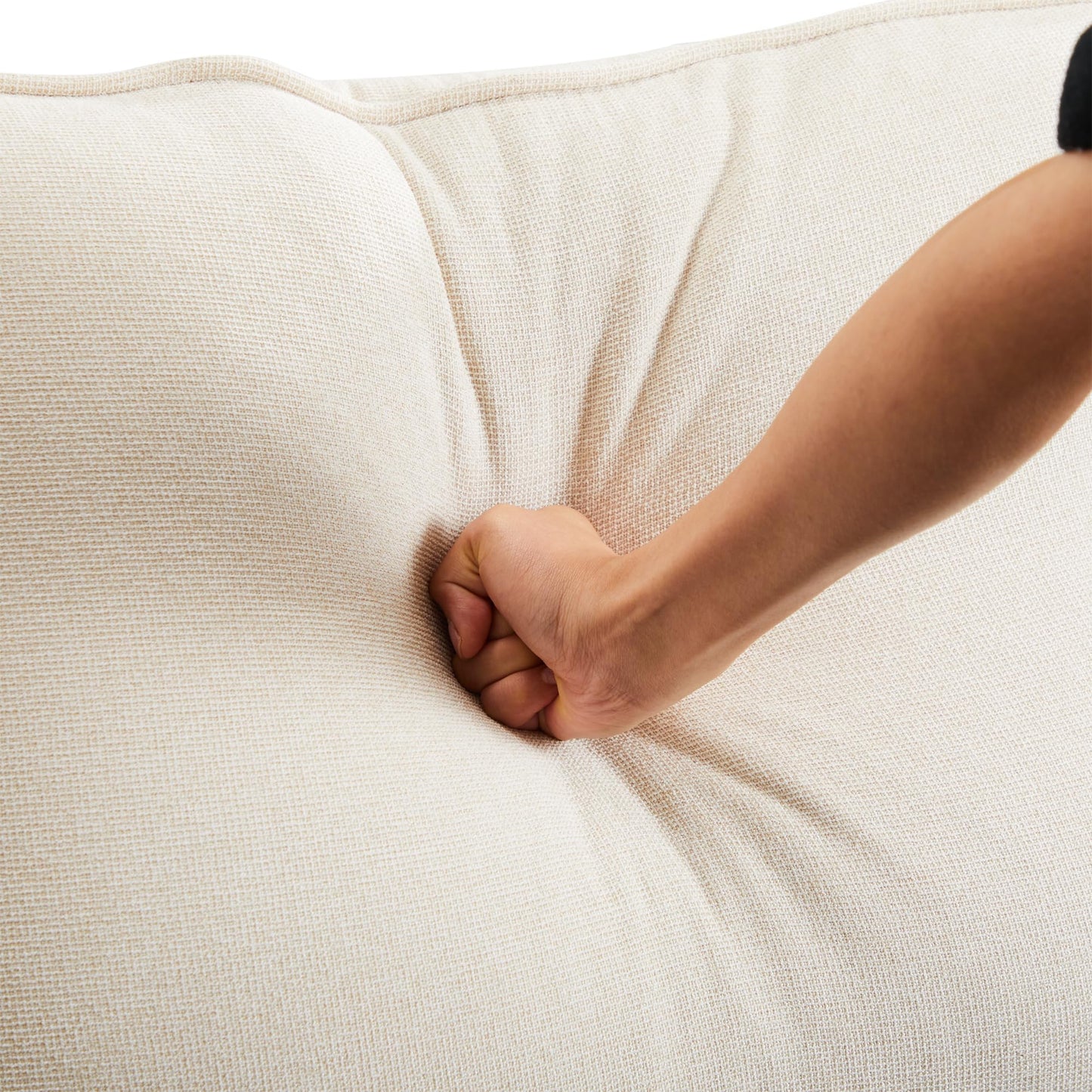 Nowoczesna 4-osobowa sofa z tkaniny lnianej, czteroosobowa sofa z kieszeniami na podłokietniki i 4 poduszkami, sofa w prostym stylu mieszkania