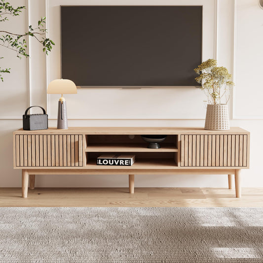 Szafka RTV Skandynawska z Litego Drewna – 150x40x48 cm, Nowoczesna do Salonu z drzwiczkami