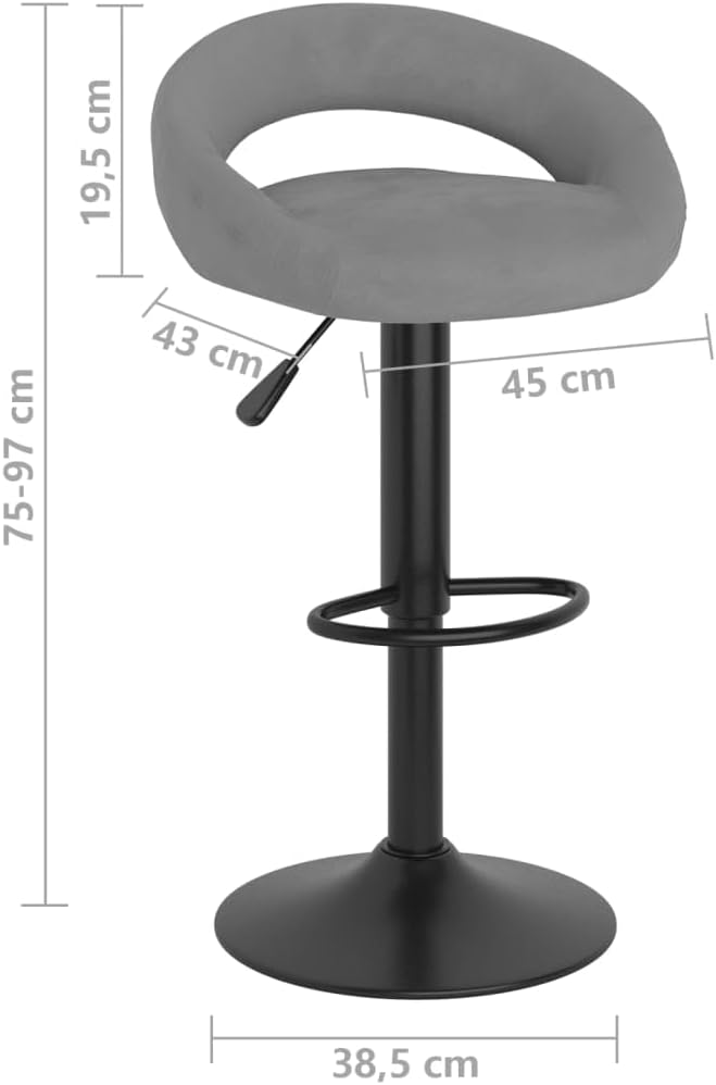 Jasnoszare stołki barowe 2 szt. - Nowoczesne hokery obrotowe, aksamitne, regulacja wysokości 75-97 cm