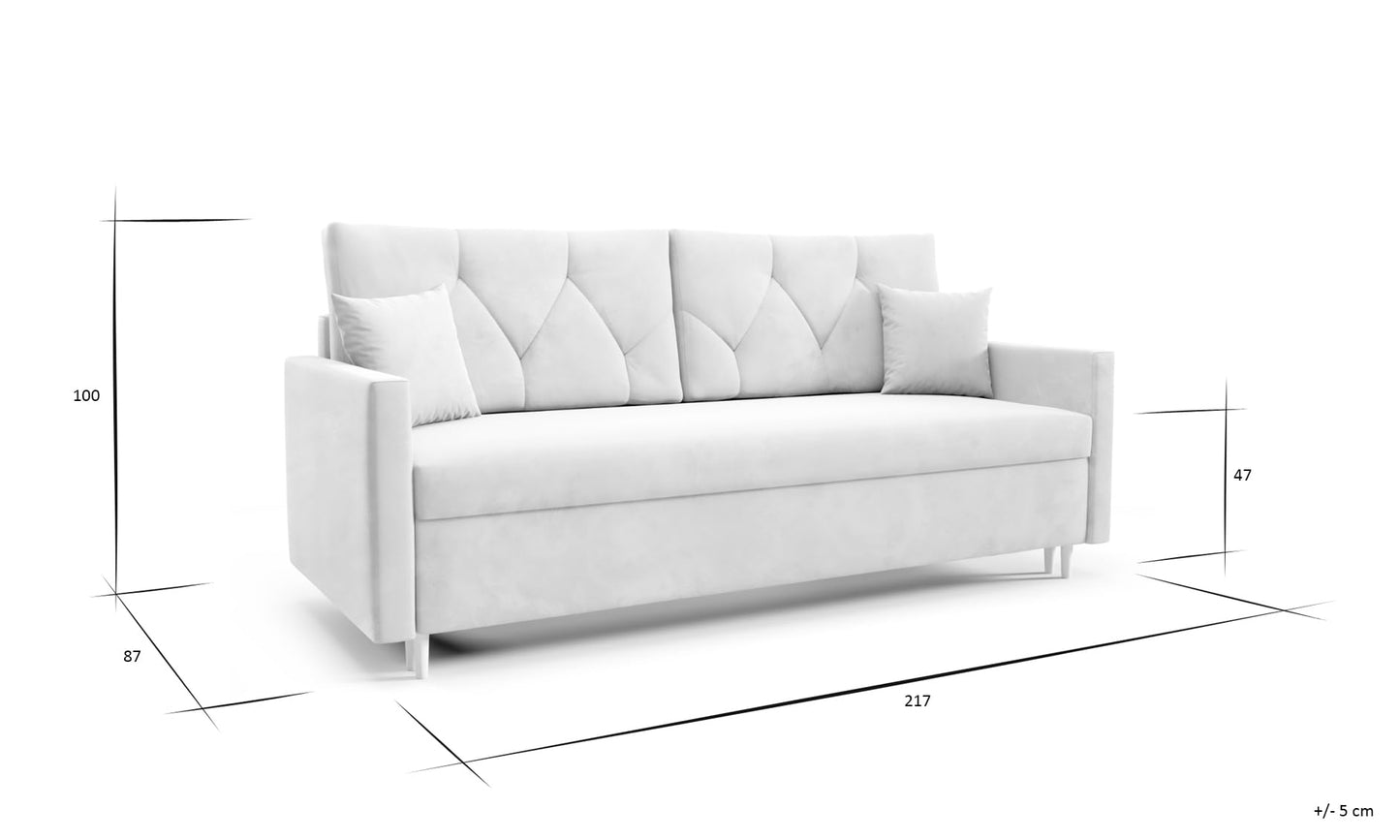 Sofa do spania Zoya – z funkcją spania 194 x 140 cm, ze skrzynią na pościel, 3-osobowa sofa – nowoczesna sofa (ciemnoszara)