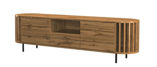 Pojemna szafka RTV - Z 2 szafkami, półką i szufladą - Mebel do salonu -  160x50x40 cm - Dąb