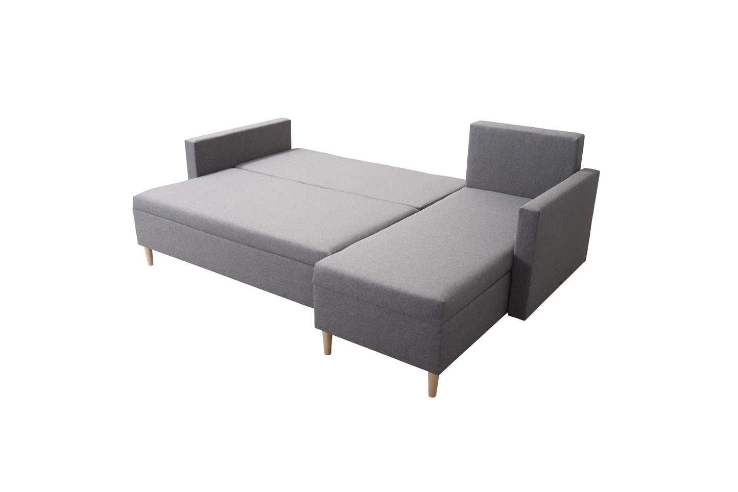 Beżowa nowoczesna sofa, narożna SCANDIK L + 2 x pojemnik na pościel, kanapa w stylu skandynawskim