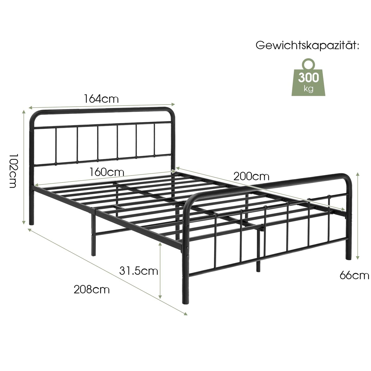 Łóżko metalowe 160x200 z miejscem do przechowywania - rama łóżka platformowego ze stelażem - czarne