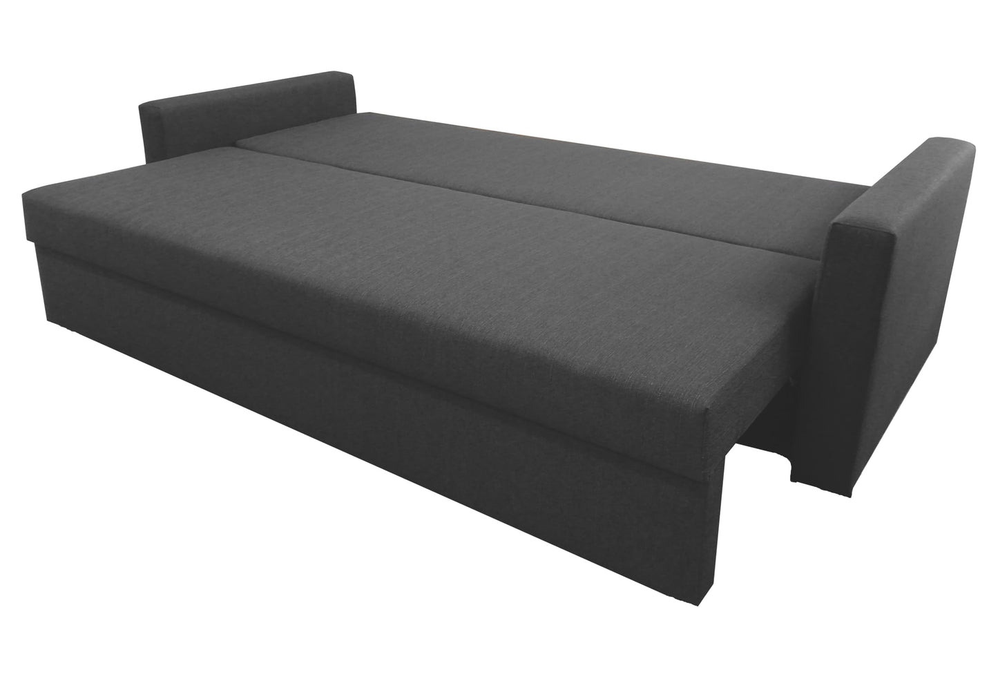 Sofa do spania Zoya – z funkcją spania 194 x 140 cm, ze skrzynią na pościel, 3-osobowa sofa – nowoczesna sofa (ciemnoszara)