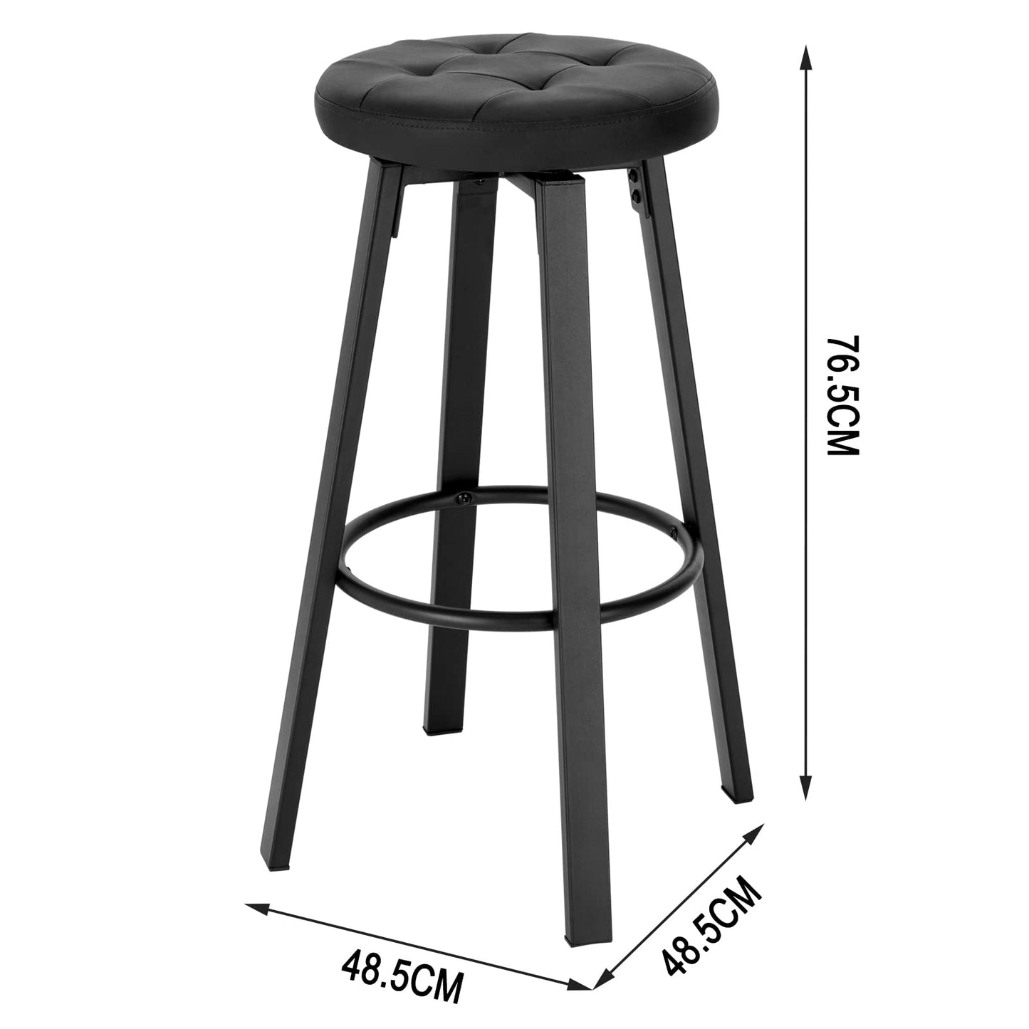 Czarny hoker z obrotowym siedziskiem - siedzisko 35,5 cm, sztuczna skóra, podnóżek, metalowe nogi, czarny
