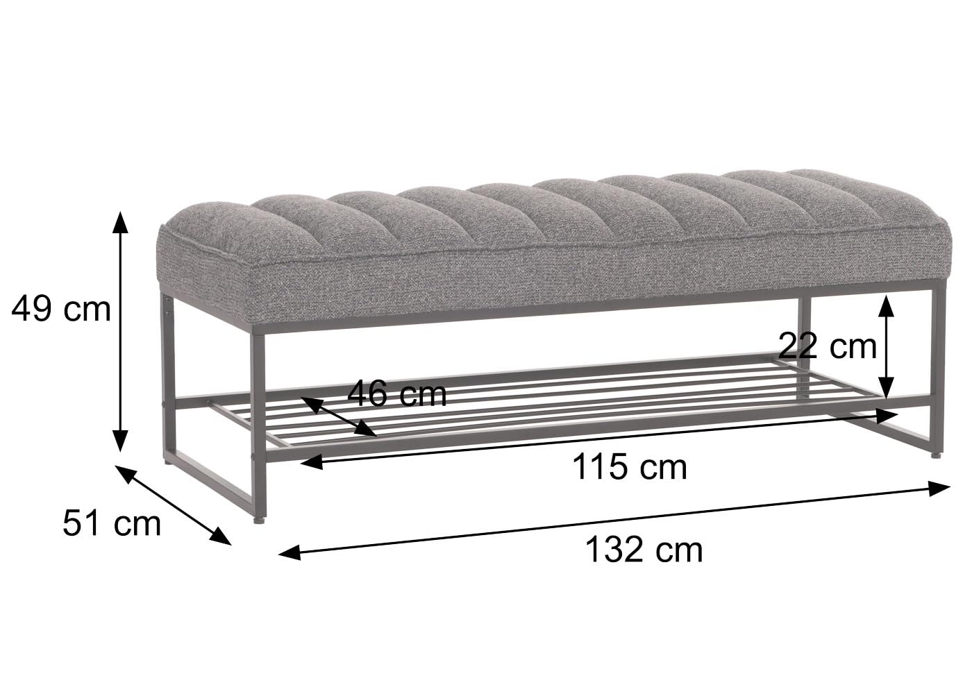 Tapicerowana ławka do korytarza - ławka tapicerowana z tkaniny boucle, regał na buty, szenilowa, 130 cm, kremowo-biała