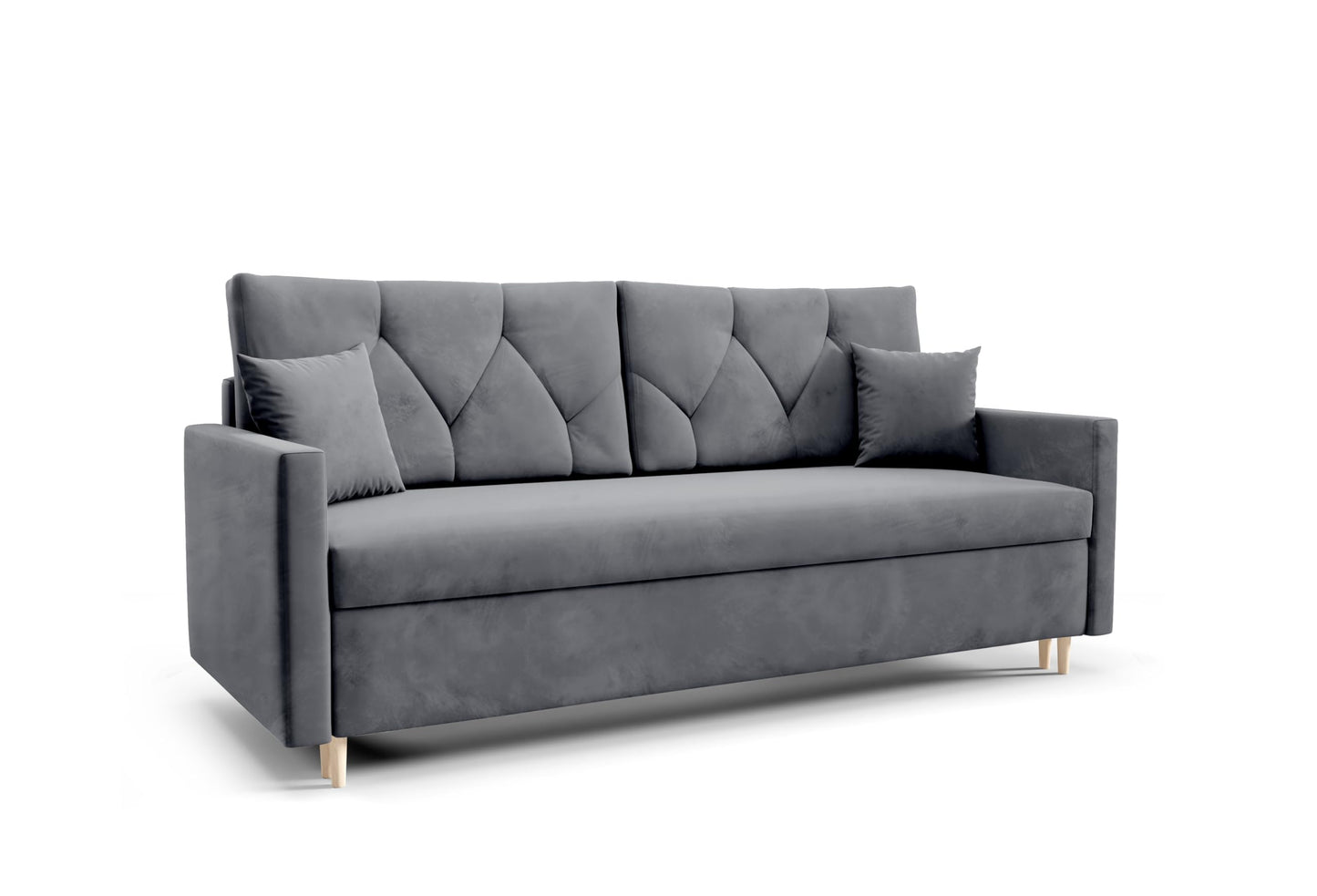 Sofa do spania Zoya – z funkcją spania 194 x 140 cm, ze skrzynią na pościel, 3-osobowa sofa – nowoczesna sofa (ciemnoszara)