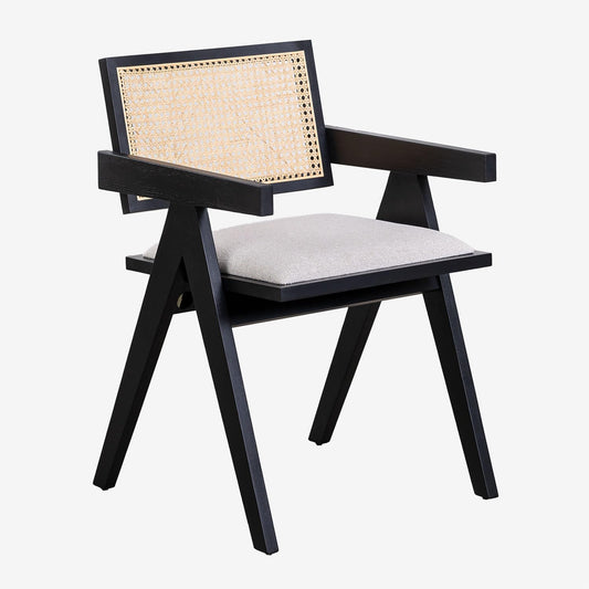 Krzesło Tapicerowane do Jadalni z Drewna Jesionowego, Podłokietniki Rattan, Nowoczesny Design - Stylowe Krzesło Vintage