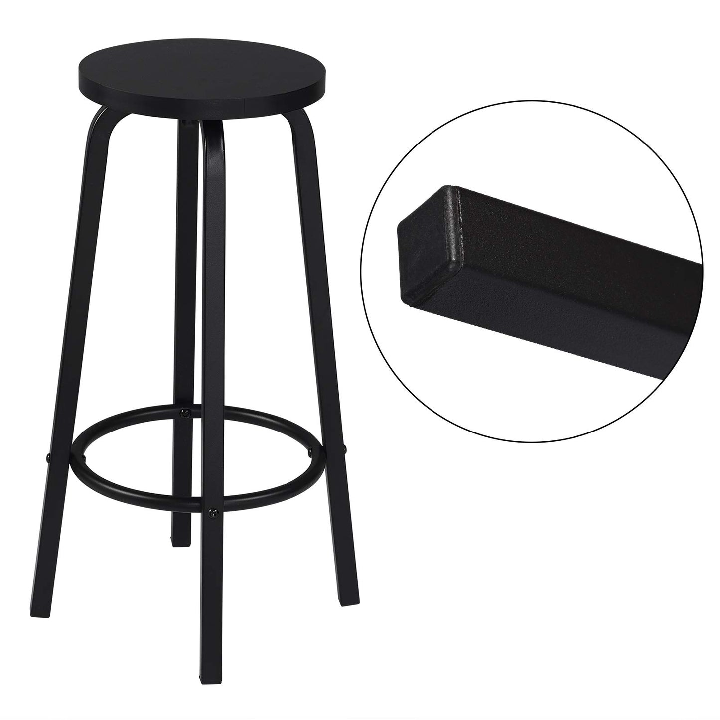 Zestaw 2 stołków barowych z okrągłym siedziskiem – krzesła barowe z płyty MDF i metalu, czarne, 30x71 cm
