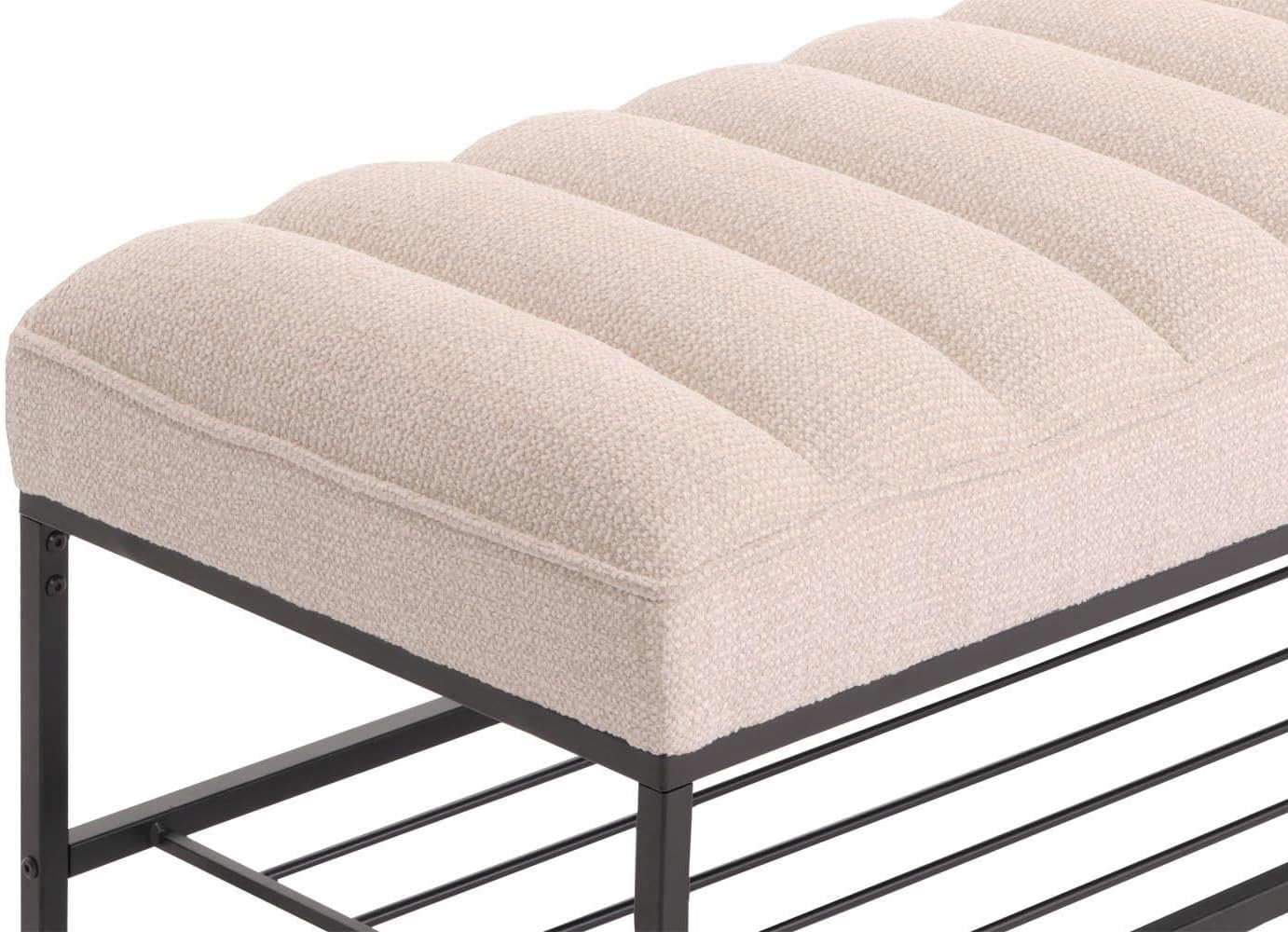 Tapicerowana ławka do korytarza - ławka tapicerowana z tkaniny boucle, regał na buty, szenilowa, 130 cm, kremowo-biała