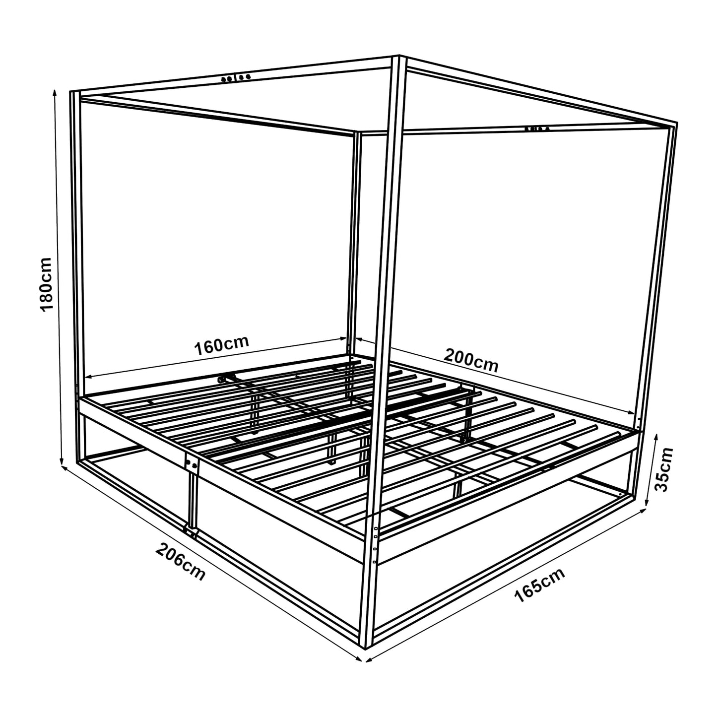 Łóżko z Baldachimem czarne 160x200 cm – Czarne, Nowoczesne, Metalowe łózko z baldachimem