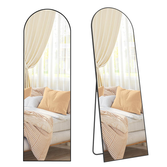 SONGMICS Lustro pełnej długości 160 x 50 cm Zakrzywione lustro stojące Rama aluminiowa Szkło hartowane do sypialni Salon Szafa Atrament Czarny LFM031B01