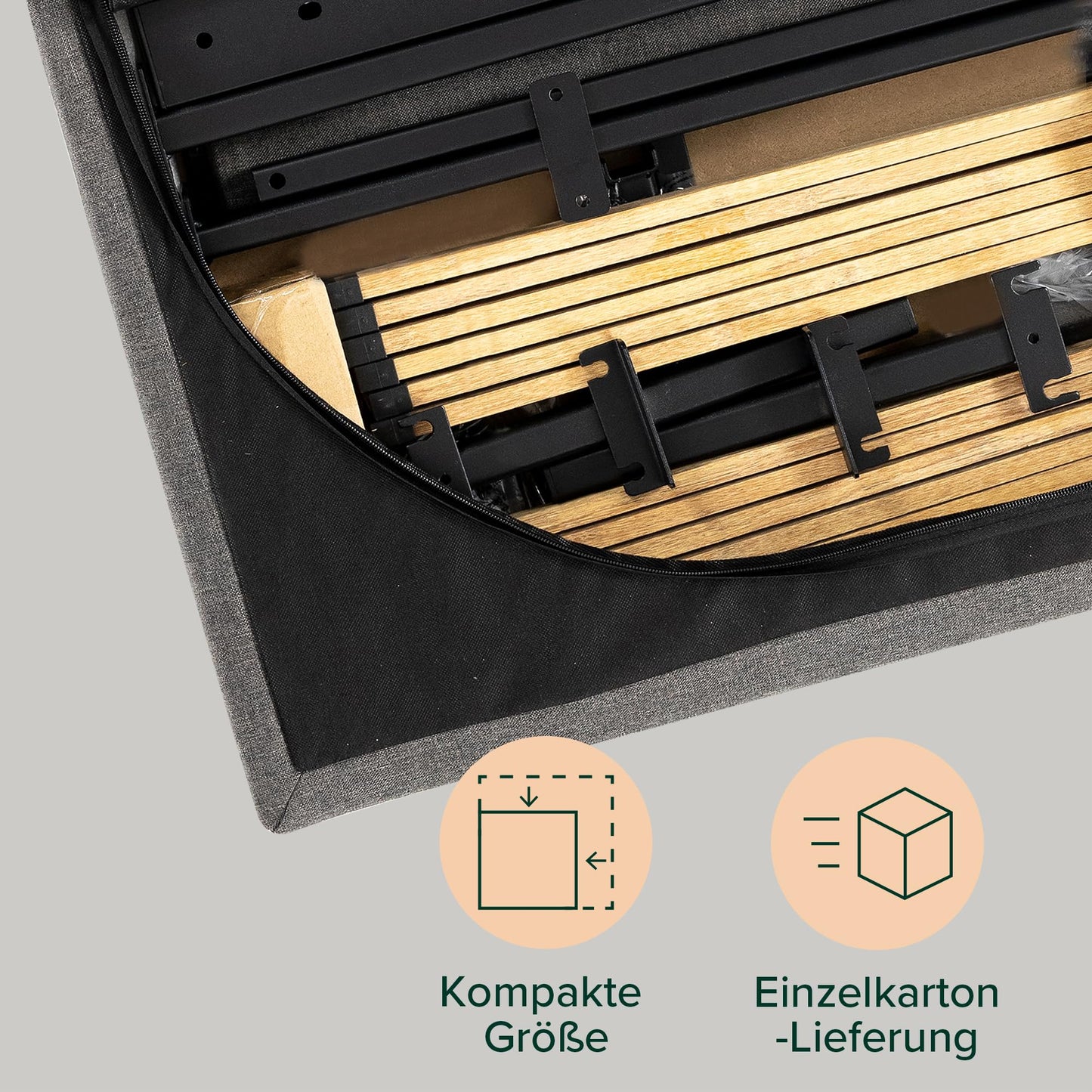 Łóżko tapicerowane 140x200 ze stelażem bambusowym - łóżko z wysokim zagłówkiem Wingback - ciemnoszare