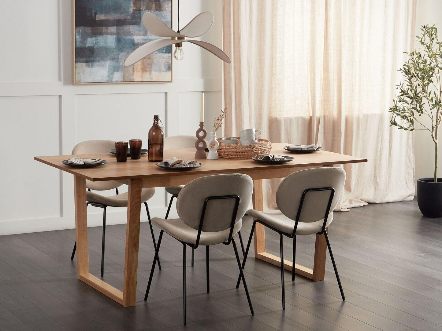Nowoczesny Stół do Jadalni Prostokątny 180x95 cm – podstawa panele, Jesionowy Fornir, Jasne Drewno