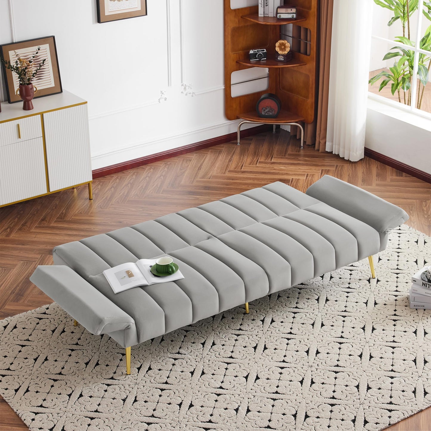 Składana sofa do spania, sofa z funkcją spania, nadaje się do salonu, sypialni, pokoju gościnnego (szara, 2 siedzenia)