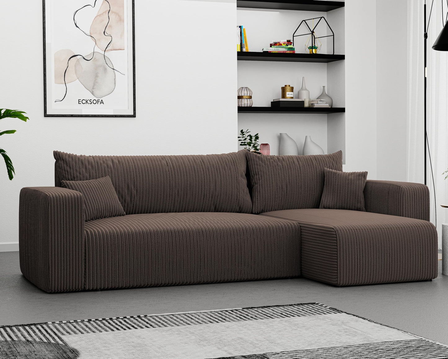 Sofa z funkcją spania, 145 x 248 cm, 3-osobowa, narożnik ze skrzynią na pościel, sofa do spania, do salonu