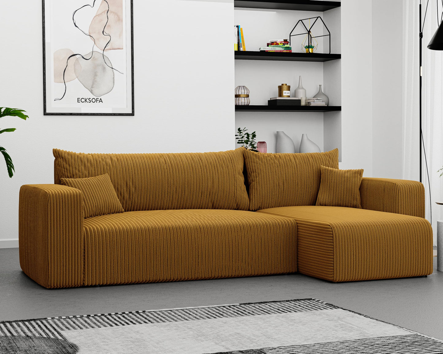 Sofa z funkcją spania, 145 x 248 cm, 3-osobowa, narożnik ze skrzynią na pościel, sofa do spania, do salonu