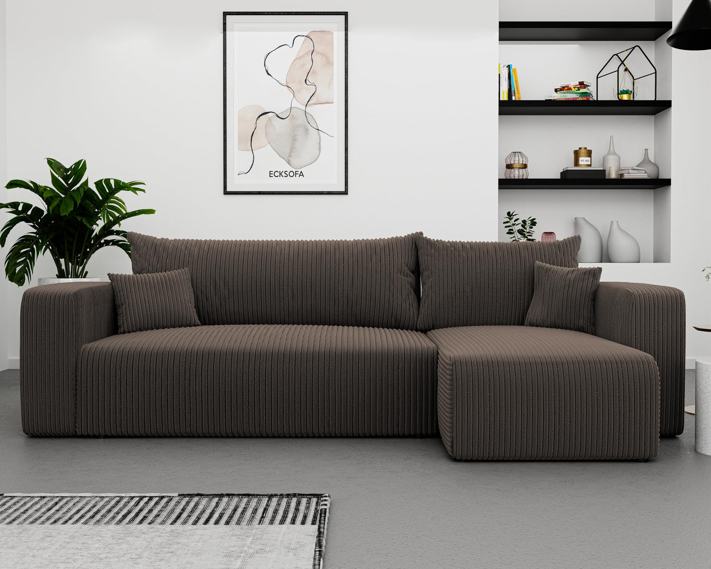 Sofa z funkcją spania, 145 x 248 cm, 3-osobowa, narożnik ze skrzynią na pościel, sofa do spania, do salonu